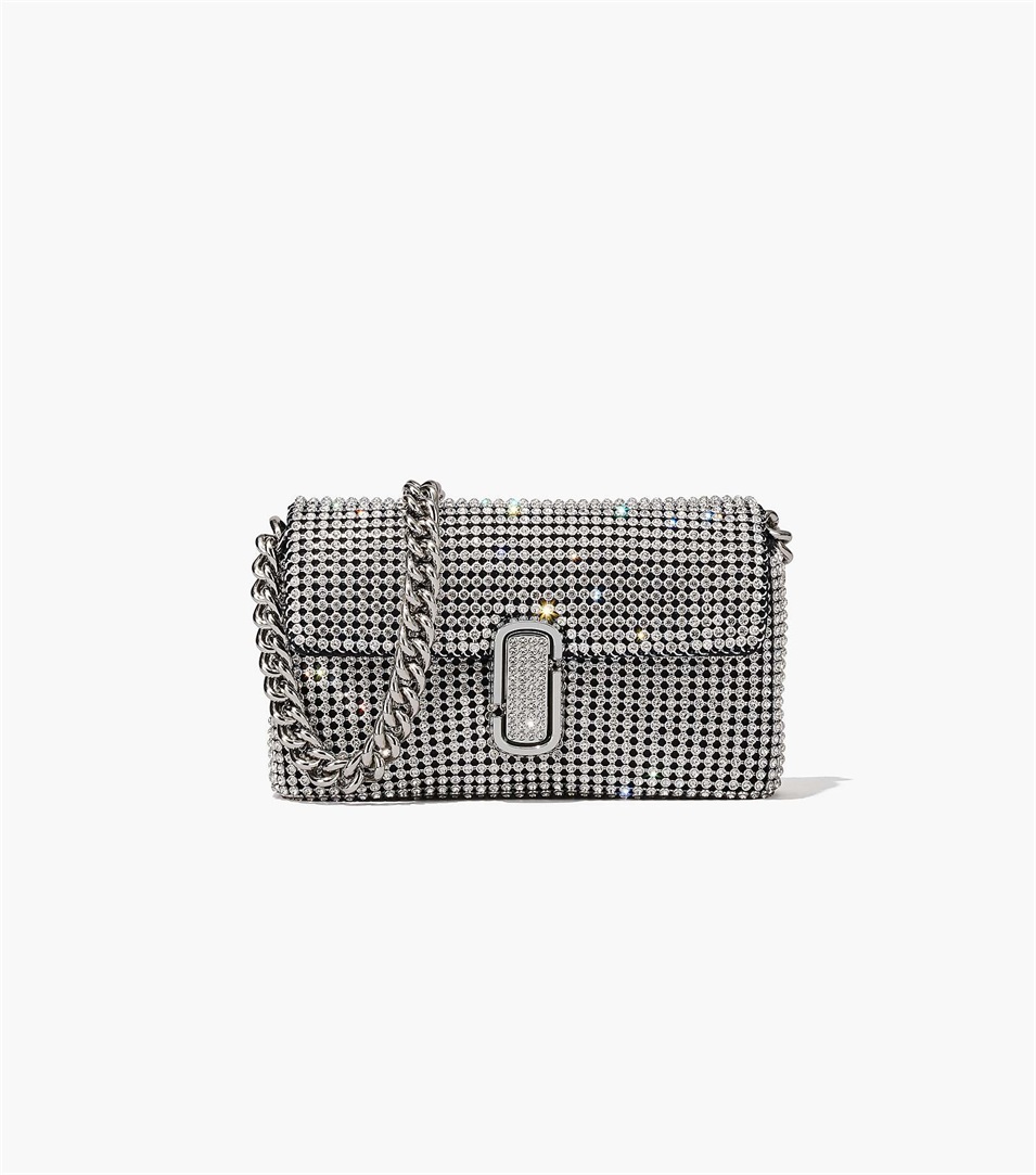 Bolsa De Hombro Marc Jacobs The Rhinestone J Marc Mini Mujer Plateadas | Peru-10945