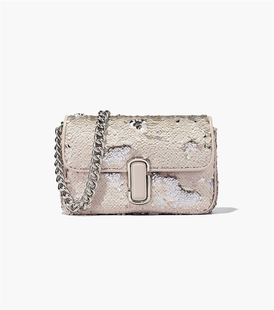 Bolsa De Hombro Marc Jacobs The Sequin J Marc Mujer Creme Plateadas | Peru-26489