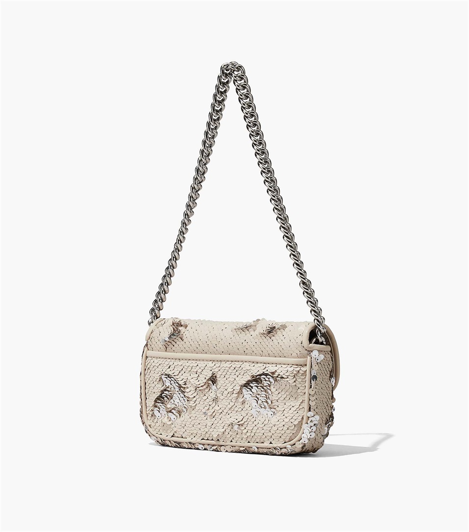 Bolsa De Hombro Marc Jacobs The Sequin J Marc Mini Mujer Creme Plateadas | Peru-48937