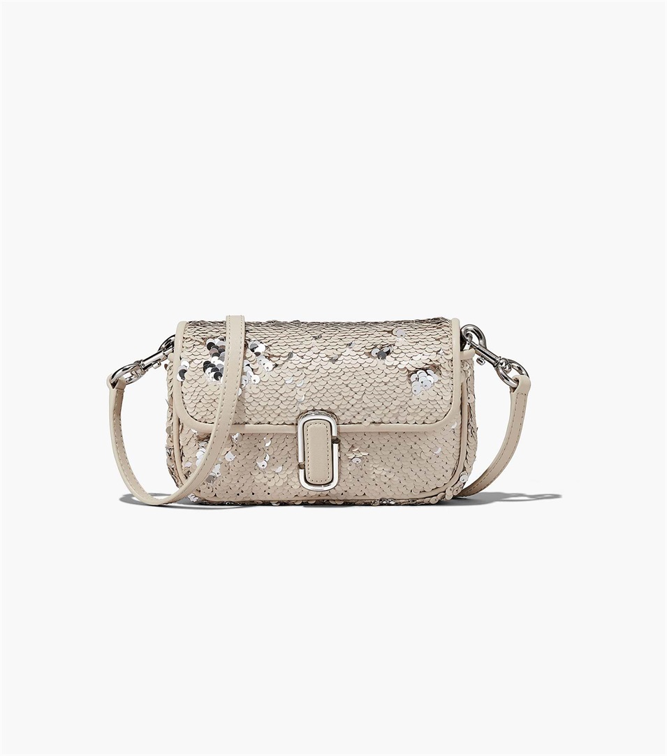 Bolsa De Hombro Marc Jacobs The Sequin J Marc Mini Mujer Creme Plateadas | Peru-48937