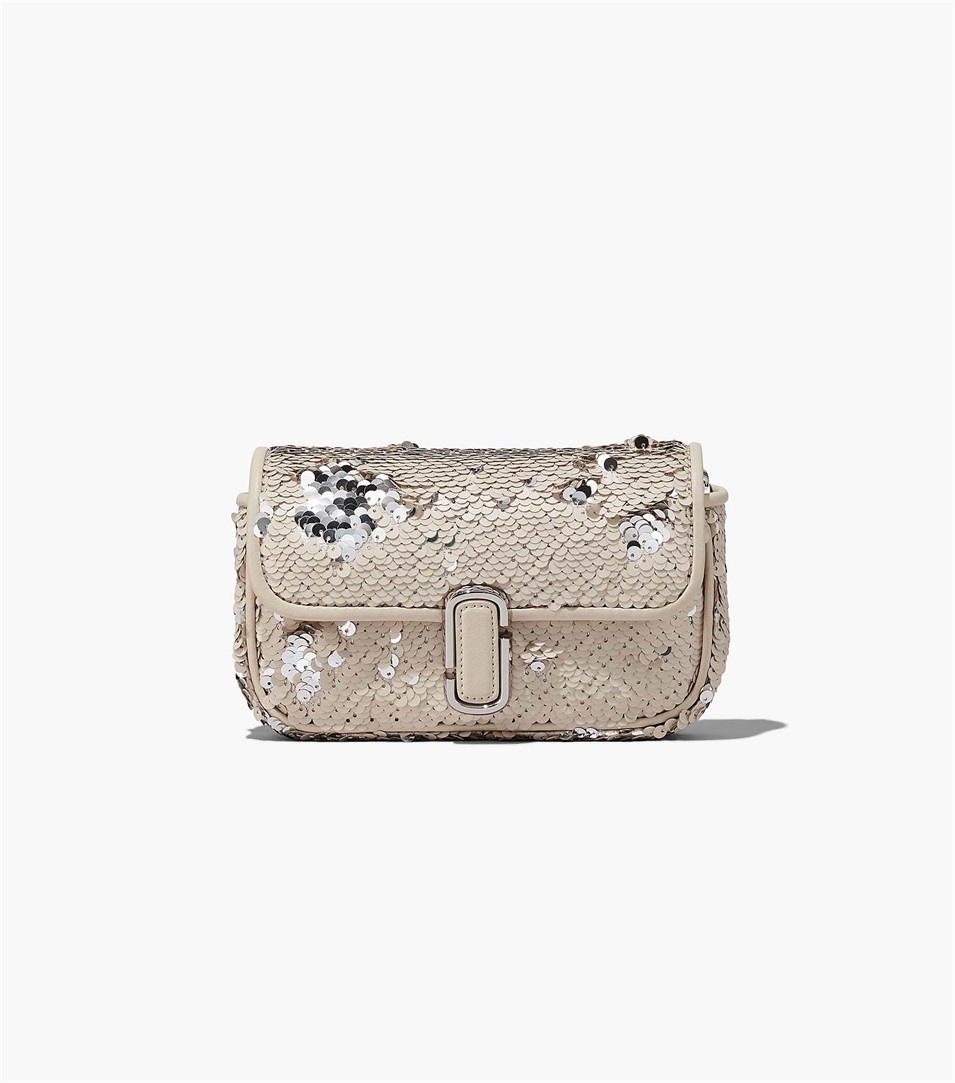 Bolsa De Hombro Marc Jacobs The Sequin J Marc Mini Mujer Creme Plateadas | Peru-48937