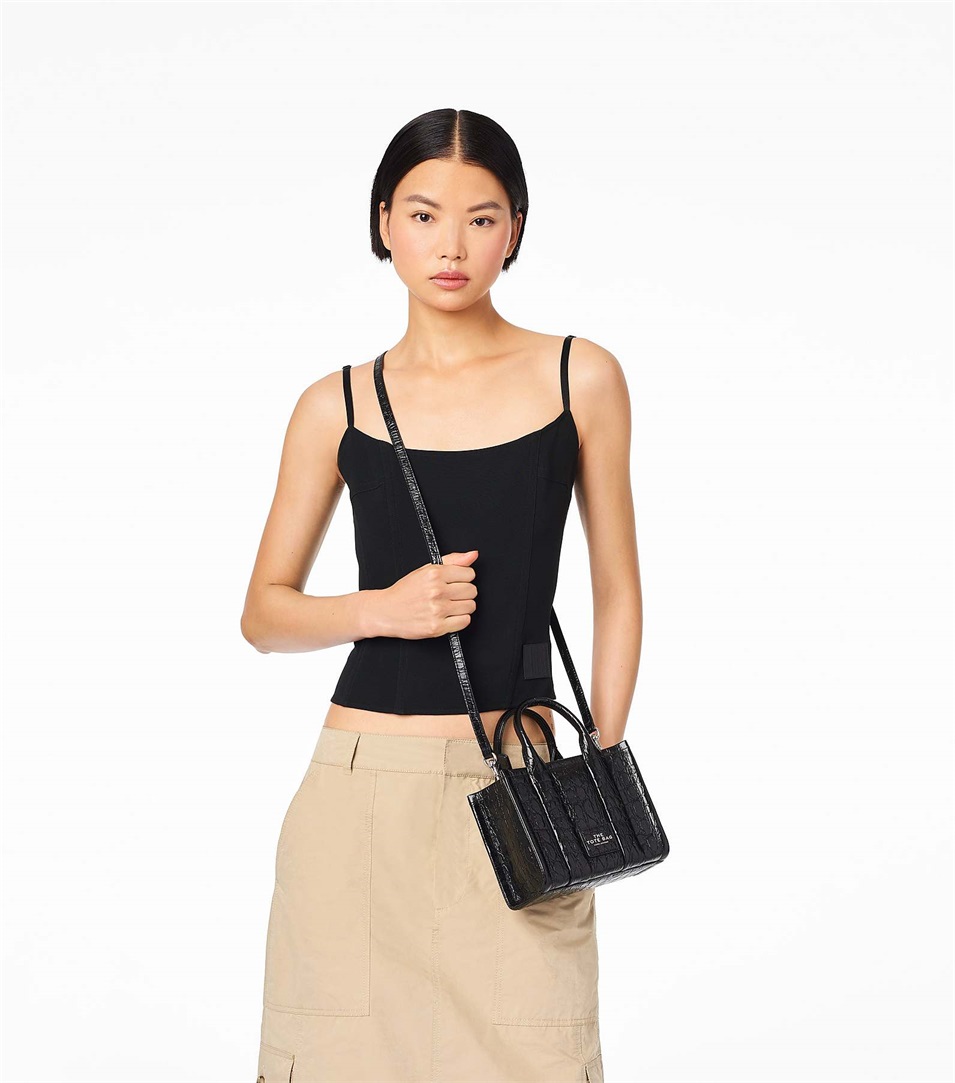 Bolso Tote Marc Jacobs The Croc-Embossed Micro Mujer Negras | Peru-61430