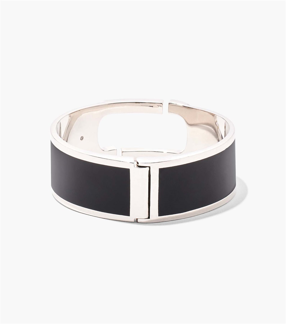 Brazaletes Marc Jacobs The J Marc Large Hinge Mujer Negras Plateadas | Peru-67284