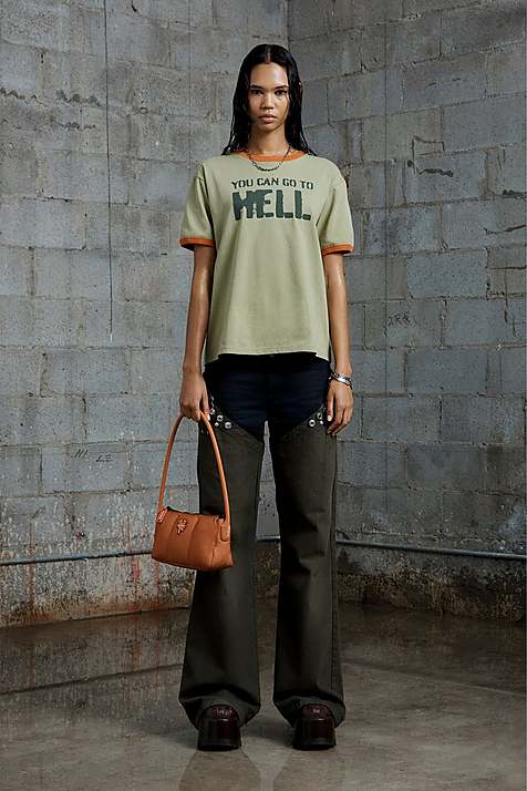 Camiseta Marc Jacobs Go To Hell Ringer Mujer Verde | Peru-70384