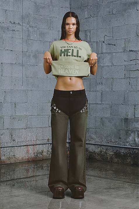 Camiseta Marc Jacobs Go To Hell Ringer Mujer Verde | Peru-70384