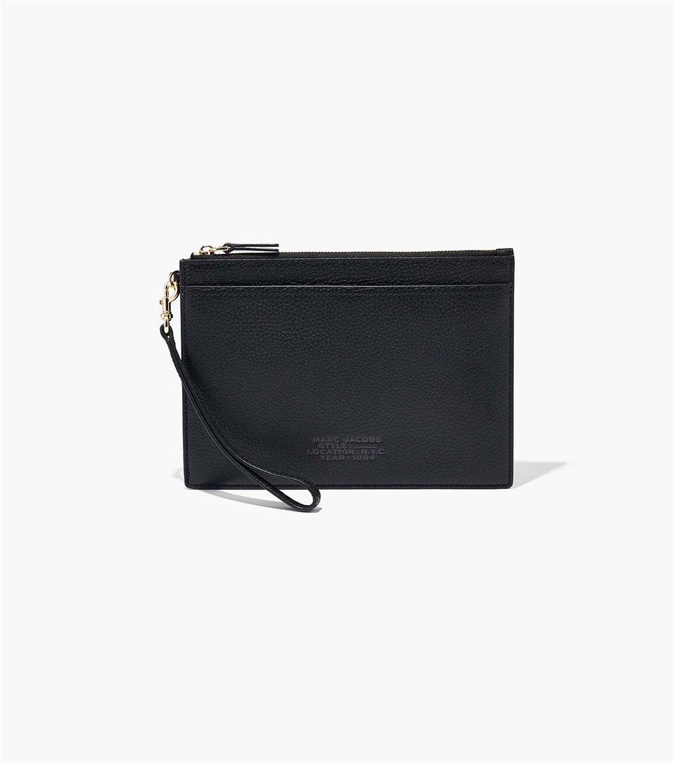 Carteras Marc Jacobs The Leather Small Wristlet Mujer Negras | Peru-69158