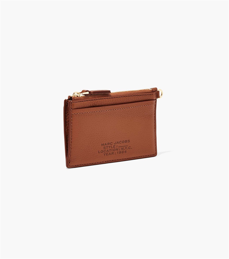 Carteras Marc Jacobs The Leather Top Zip Wristlet Mujer Chocolate | Peru-15482