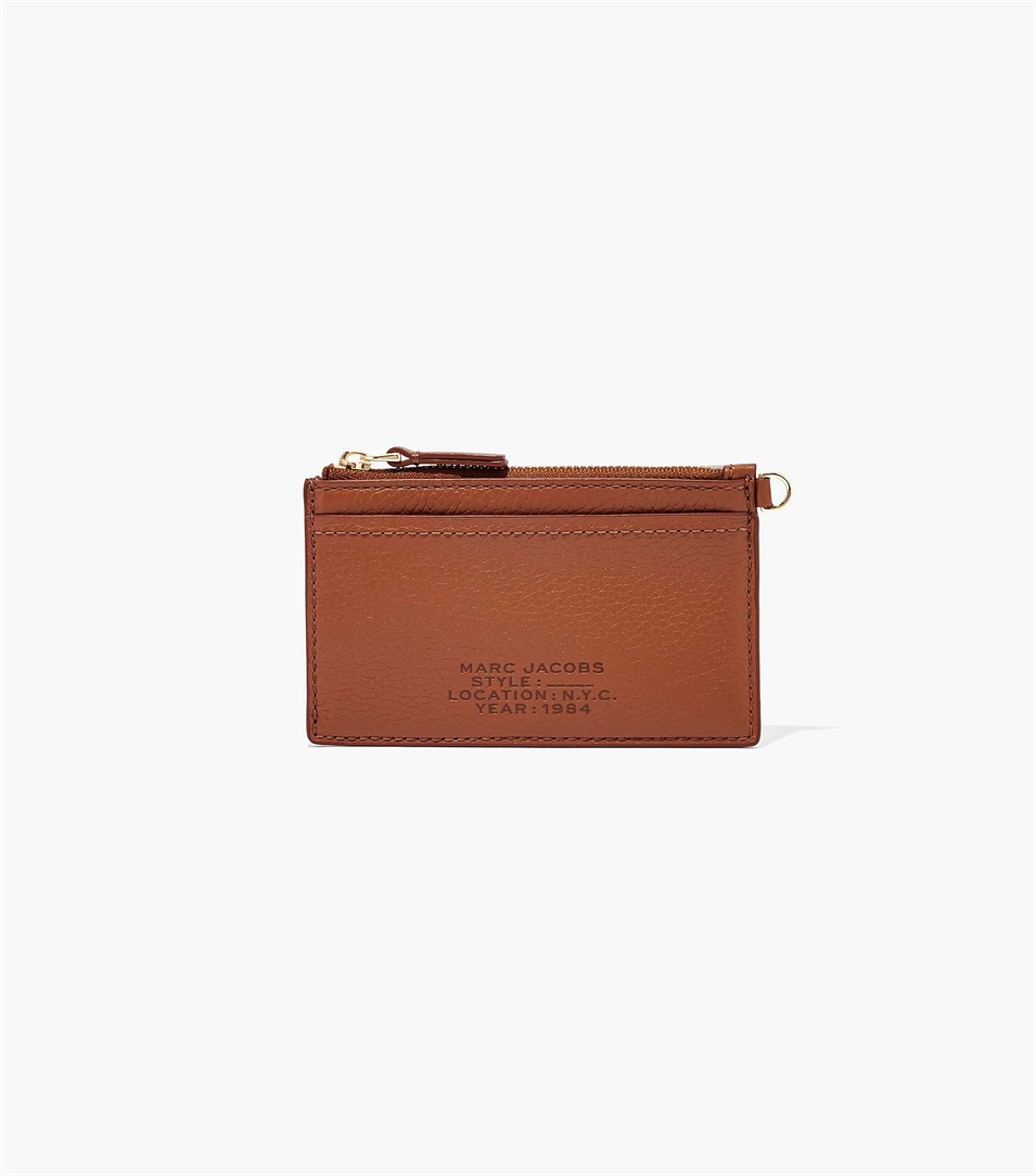 Carteras Marc Jacobs The Leather Top Zip Wristlet Mujer Chocolate | Peru-15482