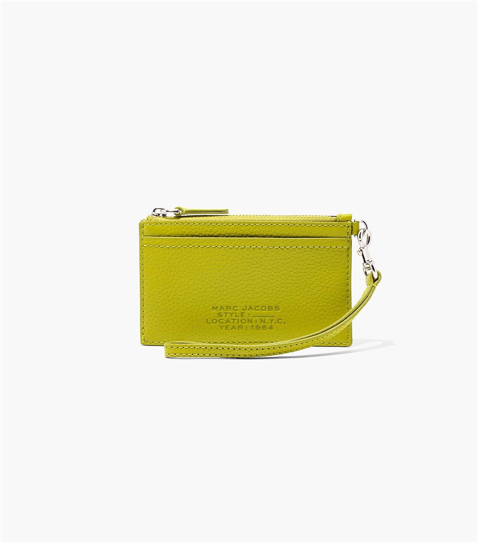 Carteras Marc Jacobs The Leather Top Zip Wristlet Mujer Verde | Peru-37206