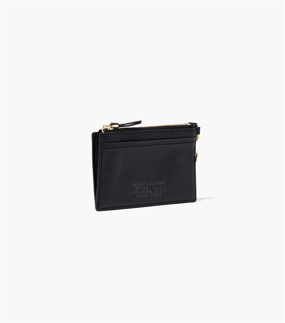 Carteras Marc Jacobs The Leather Top Zip Wristlet Mujer Negras | Peru-84710