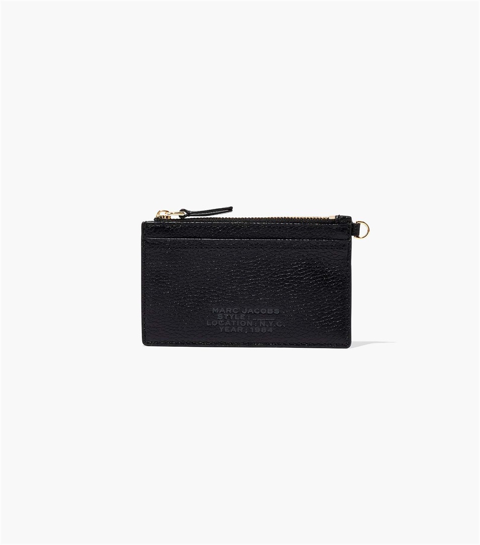 Carteras Marc Jacobs The Leather Top Zip Wristlet Mujer Negras | Peru-84710