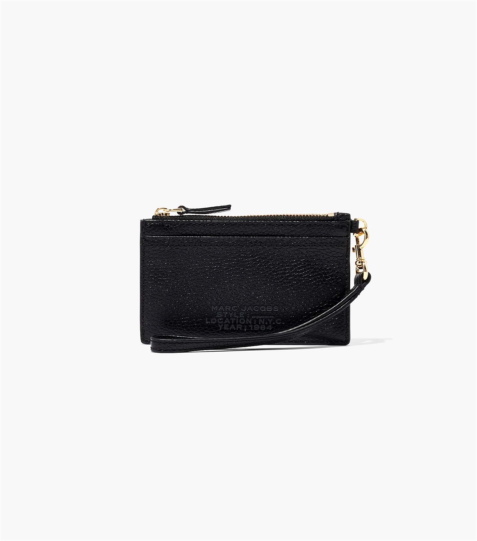 Carteras Marc Jacobs The Leather Top Zip Wristlet Mujer Negras | Peru-84710