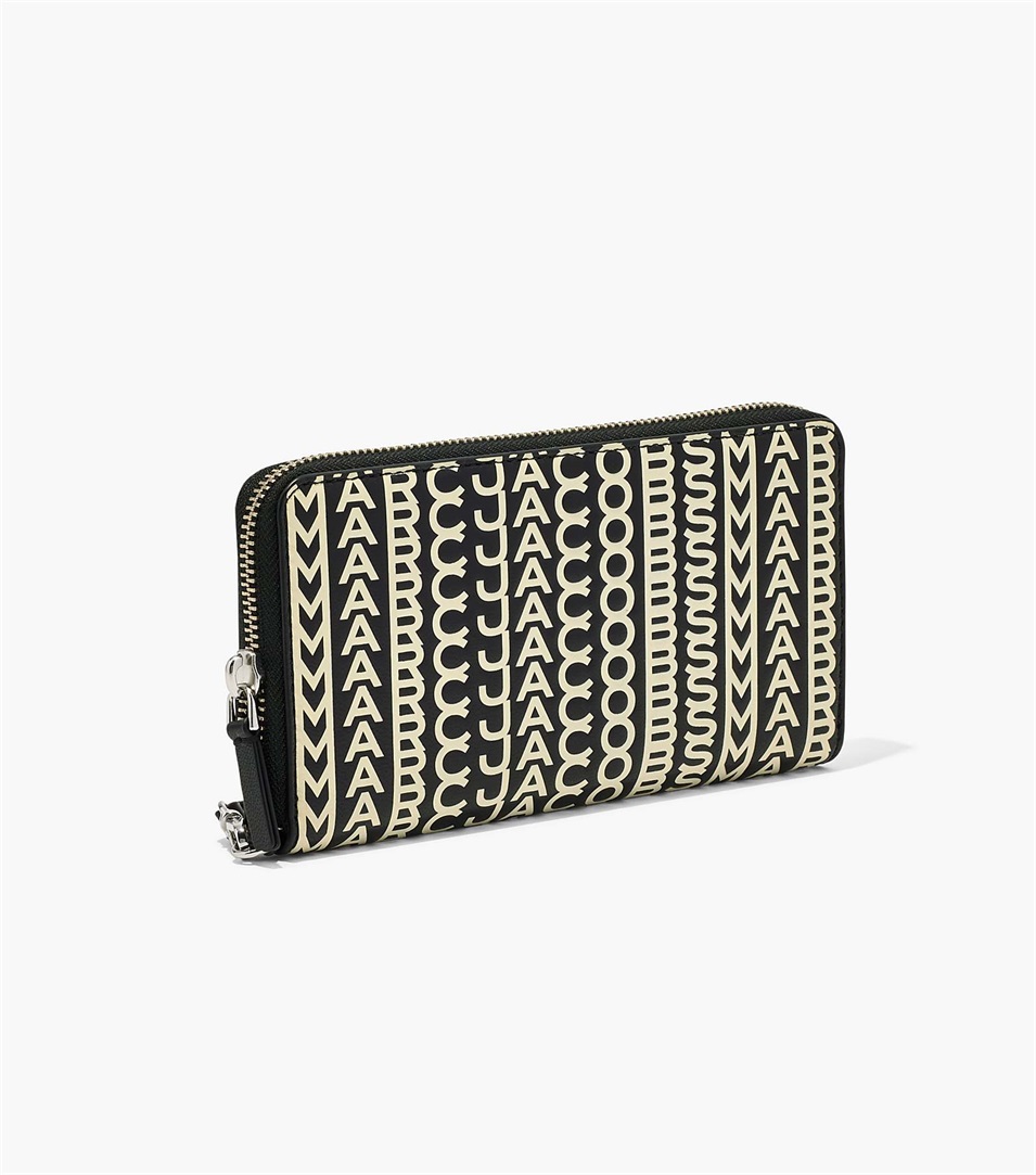 Carteras Marc Jacobs The Monogram Leather Continental Wristlet Mujer Negras Blancas | Peru-78249