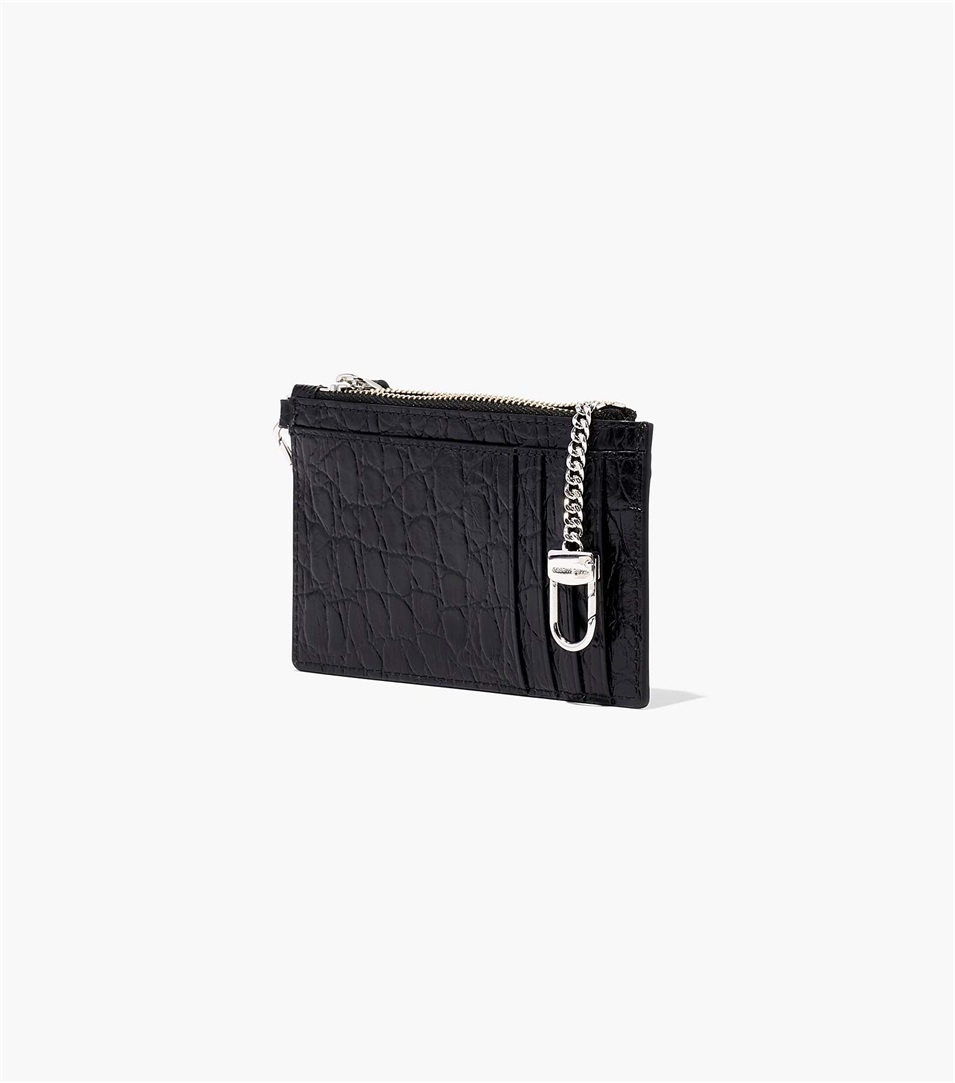 Carteras Marc Jacobs The Slim 84 Croc-Embossed Top Zip Wristlet Mujer Negras | Peru-74368