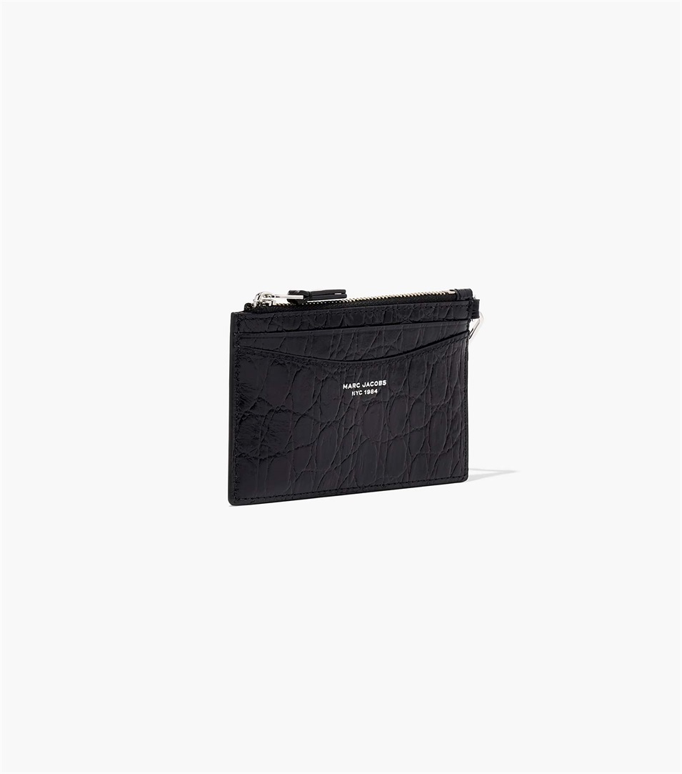 Carteras Marc Jacobs The Slim 84 Croc-Embossed Top Zip Wristlet Mujer Negras | Peru-74368