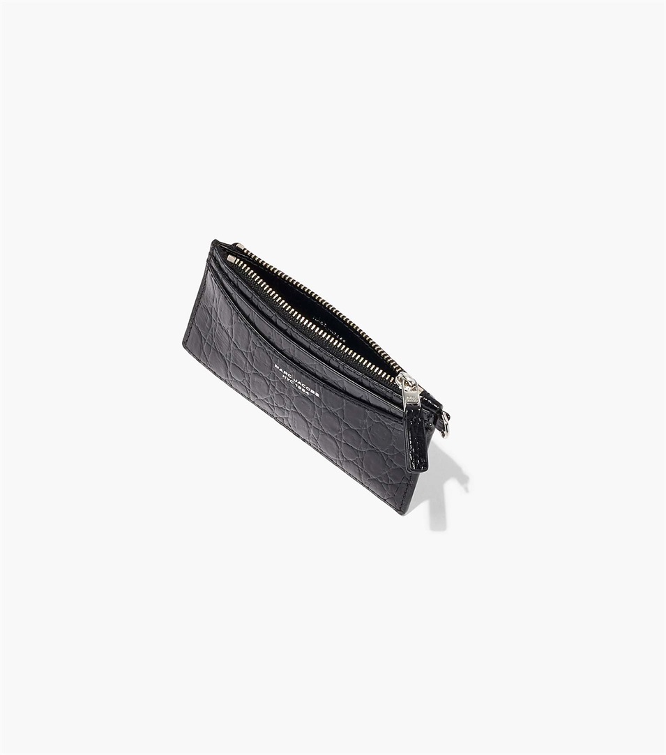 Carteras Marc Jacobs The Slim 84 Croc-Embossed Top Zip Wristlet Mujer Negras | Peru-74368