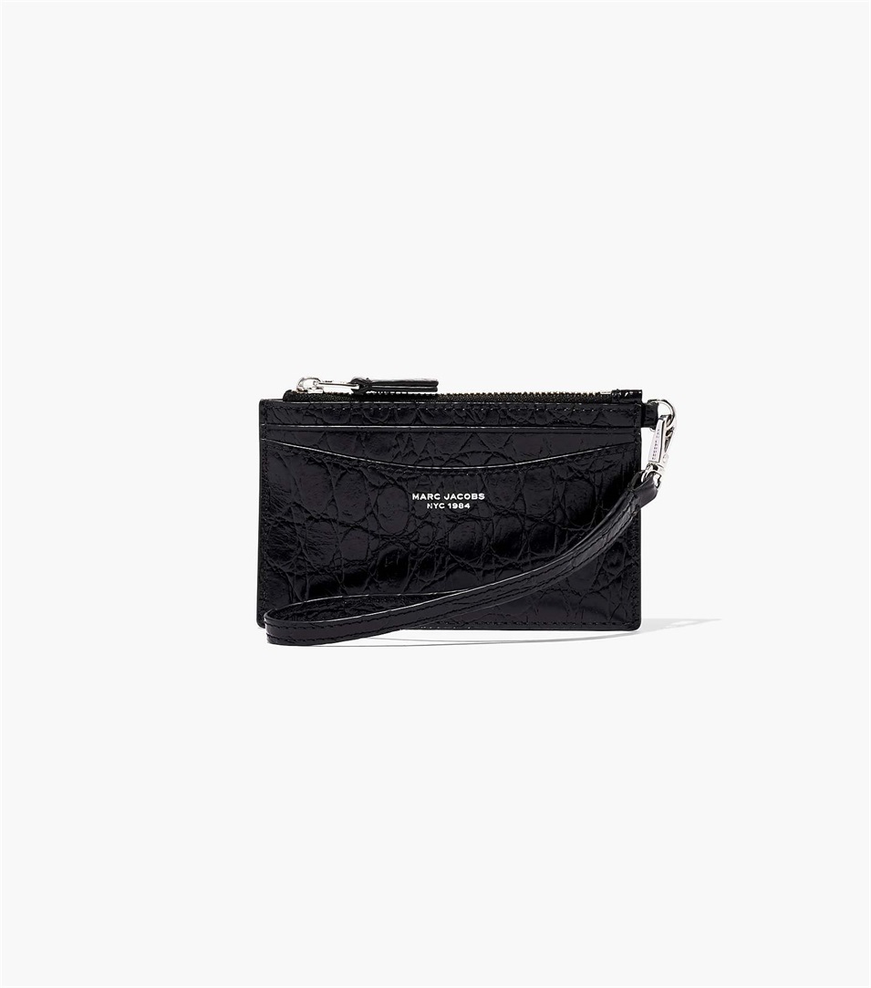 Carteras Marc Jacobs The Slim 84 Croc-Embossed Top Zip Wristlet Mujer Negras | Peru-74368