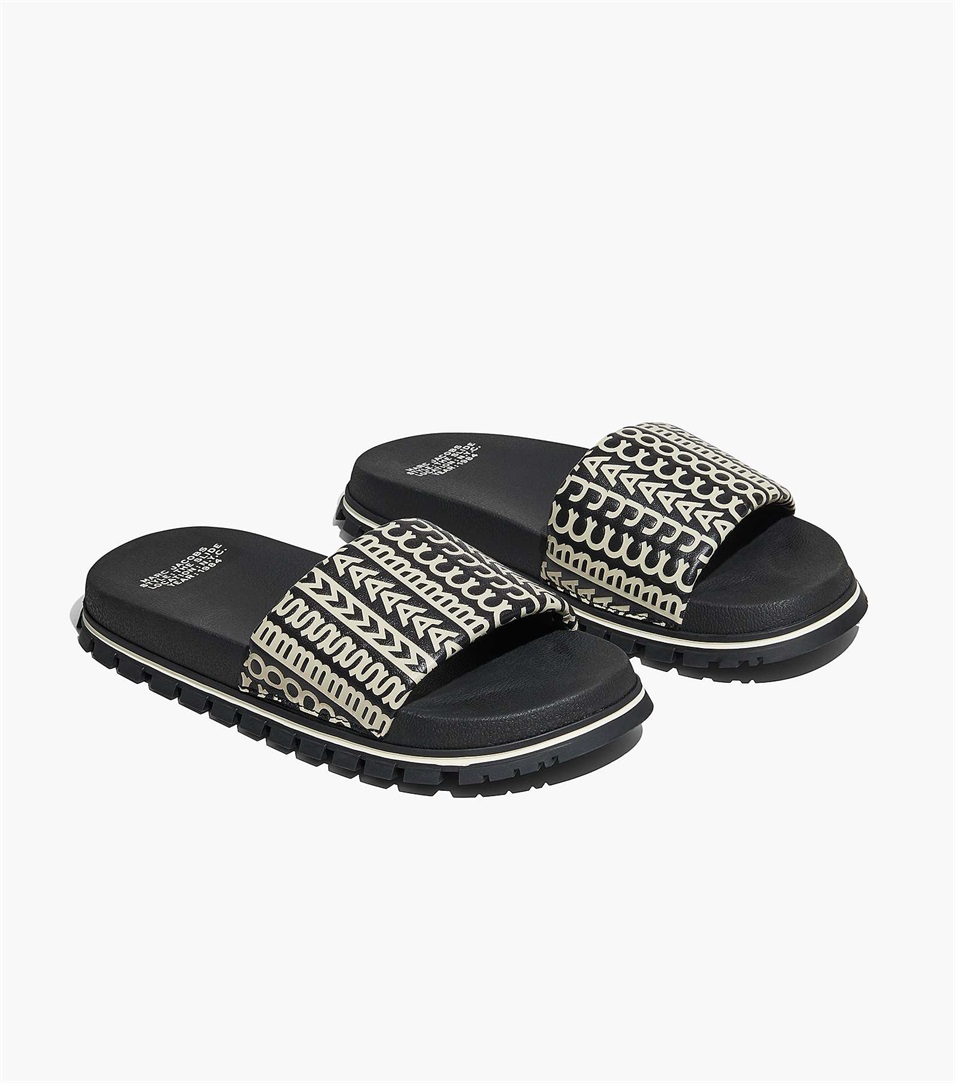 Chanclas Marc Jacobs The Monogram Mujer Negras Blancas | Peru-75236