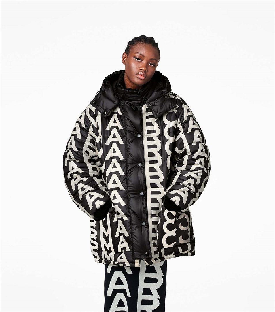 Chaqueta Puffer Marc Jacobs The Monogram Oversized Mujer Negras Blancas | Peru-87426