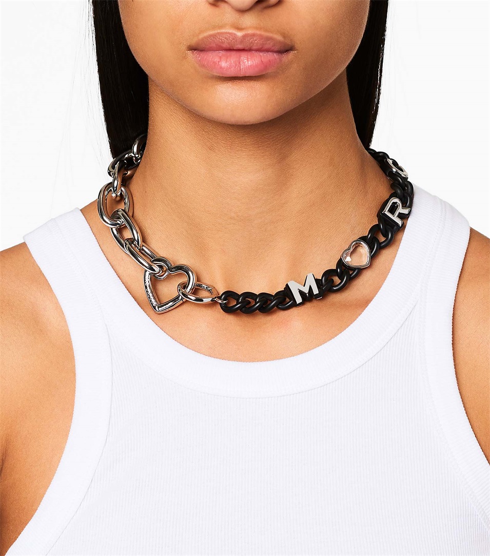 Collar Marc Jacobs The Charmed Heart Chain DTM Mujer Negras Plateadas | Peru-71453