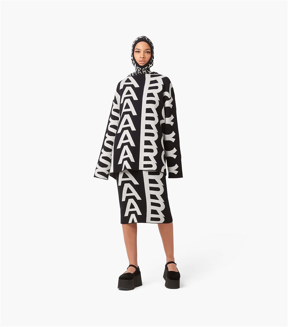 Jumpers Marc Jacobs The Monogram Oversized Knit Mujer Negras Blancas | Peru-63047