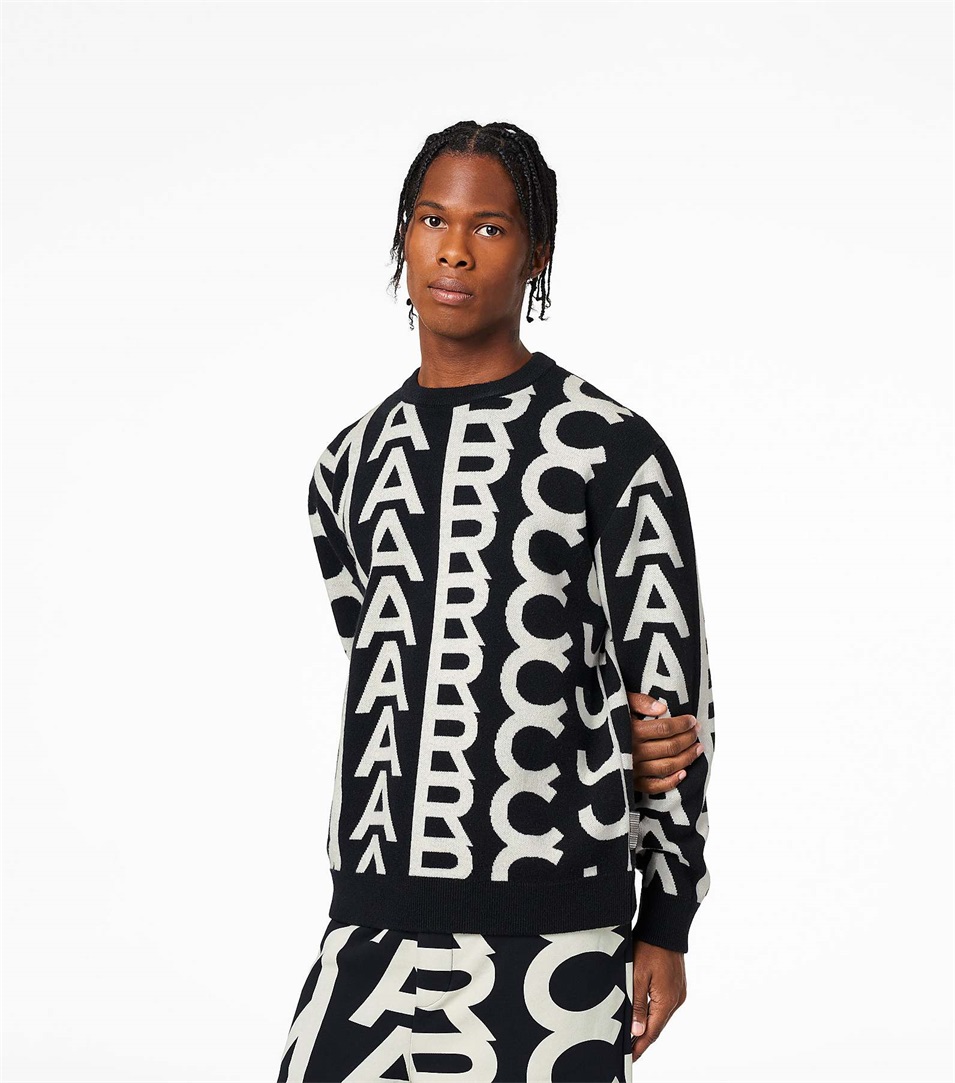 Tops Marc Jacobs The Monogram Oversized Crewneck Mujer Negras Blancas | Peru-61894