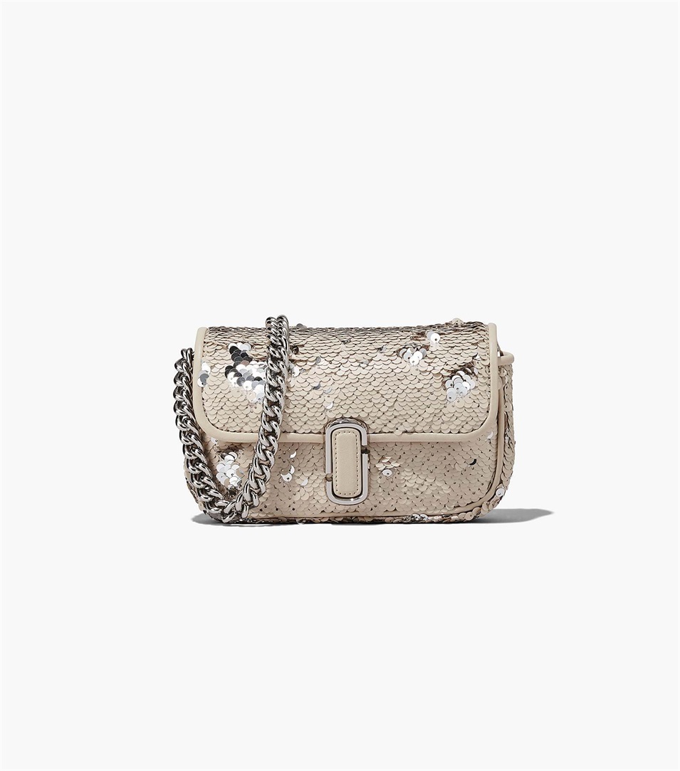 Bolsa De Hombro Marc Jacobs The Sequin J Marc Mini Mujer Creme Plateadas | Peru-48937