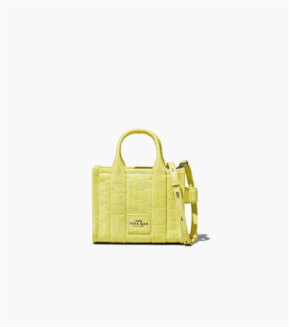 Bolso Tote Marc Jacobs The Croc-Embossed Micro Mujer Amarillo | Peru-47963