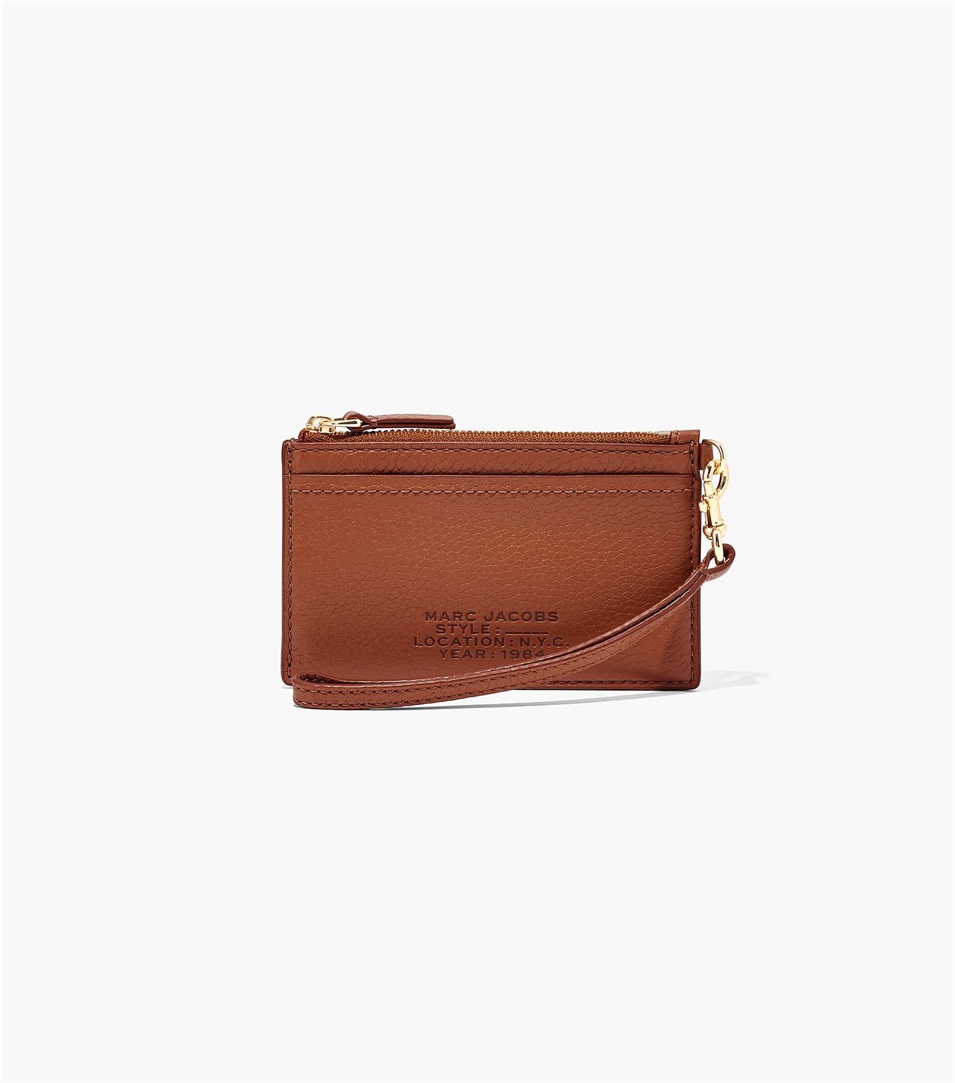 Carteras Marc Jacobs The Leather Top Zip Wristlet Mujer Chocolate | Peru-15482