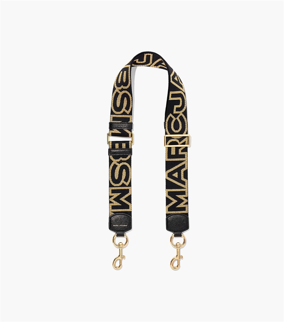 Strap Marc Jacobs The Outline Logo Webbing Mujer Negras Doradas | Peru-38025